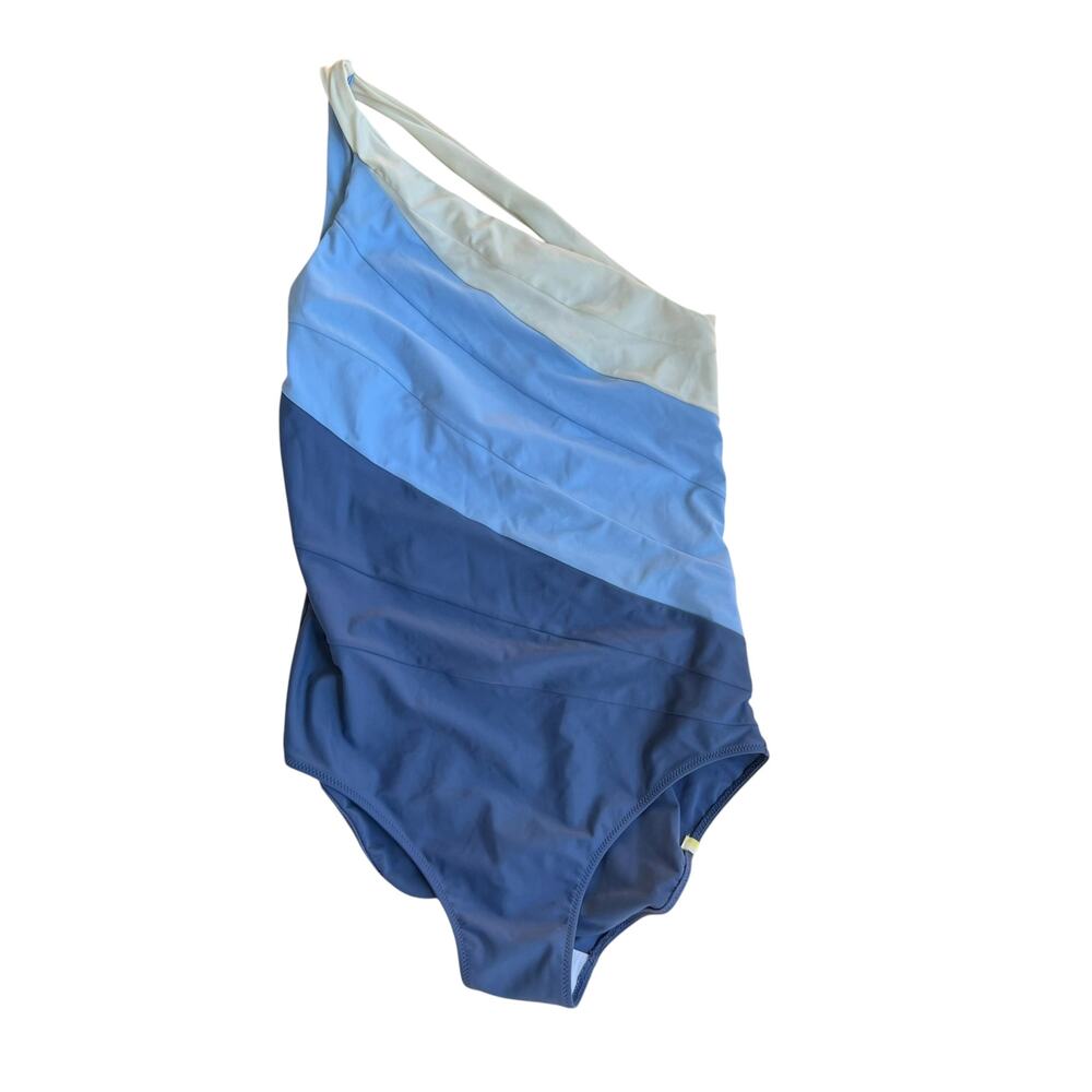Summersalt Swimsuit Size 12 LT Long Torso One Piece Shoulder Color Block Blue